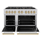 ZLINE 48 in. Classic Double Oven Gas Range 6.7 cu. ft. with 8 Burners, Stainless Steel, White Matte Doors & Champagne Bronze Accents (CGRZ-WM-48-CB)