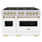 ZLINE 48 in. Classic Double Oven Gas Range 6.7 cu. ft. with 8 Burners, Stainless Steel, White Matte Doors & Champagne Bronze Accents (CGRZ-WM-48-CB)