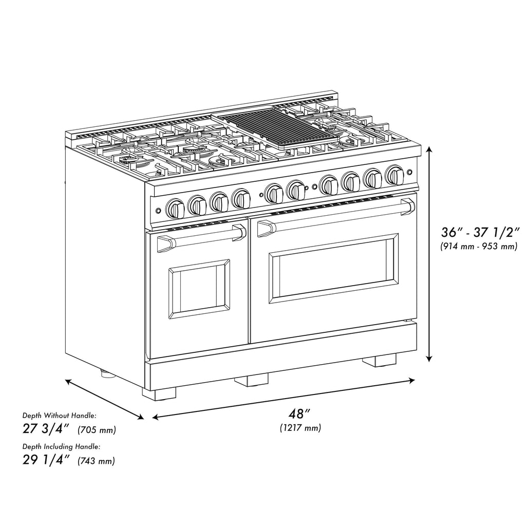 ZLINE 48 in. Classic Double Oven Gas Range 6.7 cu. ft. 8 Burners Stainless Steel White Matte Doors Polished Gold Accents (CGRZ-WM-48-G)