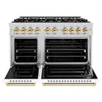 ZLINE 48 in. Classic Double Oven Gas Range 6.7 cu. ft. 8 Burners Stainless Steel White Matte Doors Polished Gold Accents (CGRZ-WM-48-G)