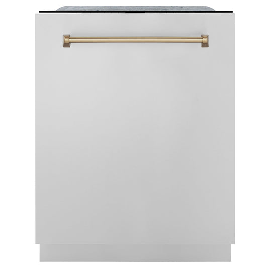ZLINE Autograph Edition 24 In. Tall Dishwasher, Touch Control, in Stainless Steel with Champagne Bronze Handle, DWMTZ-304-24-CB
