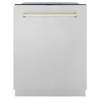 ZLINE Autograph Edition 24 In. Tall Dishwasher, Touch Control, in Stainless Steel with Gold Handle, DWMTZ-304-24-G