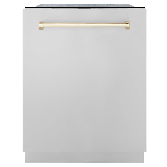 ZLINE Autograph Edition 24 In. Tall Dishwasher, Touch Control, in Stainless Steel with Gold Handle, DWMTZ-304-24-G