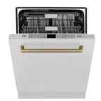 ZLINE Autograph Edition 24 In. Tall Dishwasher, Touch Control, in Stainless Steel with Champagne Bronze Handle, DWMTZ-304-24-CB