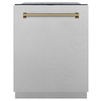 ZLINE Autograph 24" Monument Series 3rd Rack Top Touch Control Tall Tub Dishwasher with Satin Stainless Steel Panel and Champagne Bronze Handle, 45dBa, DWMTZ-SN-24-CB