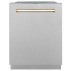 ZLINE Autograph 24" Monument Series 3rd Rack Top Touch Control Tall Tub Dishwasher with Satin Stainless Steel Panel and Polished Gold Handle, 45dBa, DWMTZ-SN-24-G