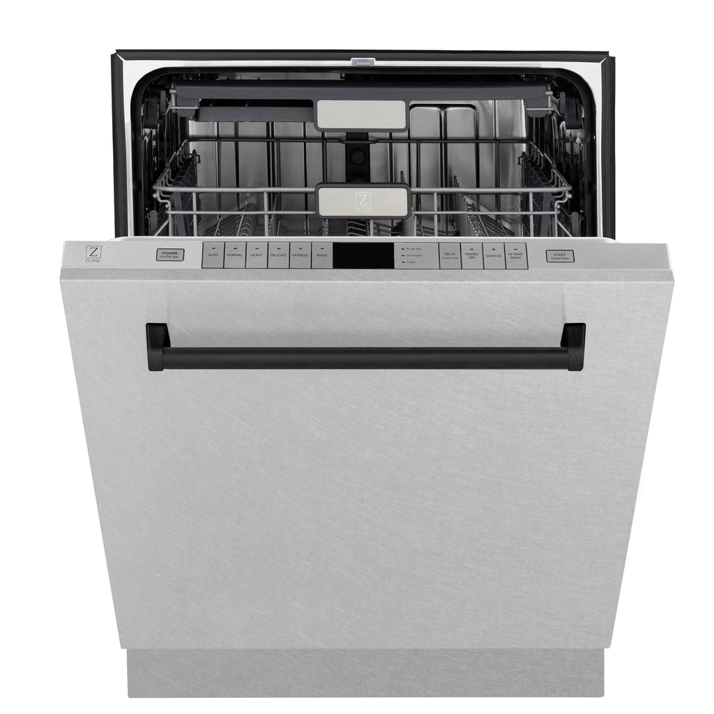 ZLINE Autograph 24" Monument Series 3rd Rack Top Control Built-In Tall Tub Dishwasher with Satin Stainless Steel Panel and Matte Black Handle, 45dBa, DWMTZ-SN-24-MB