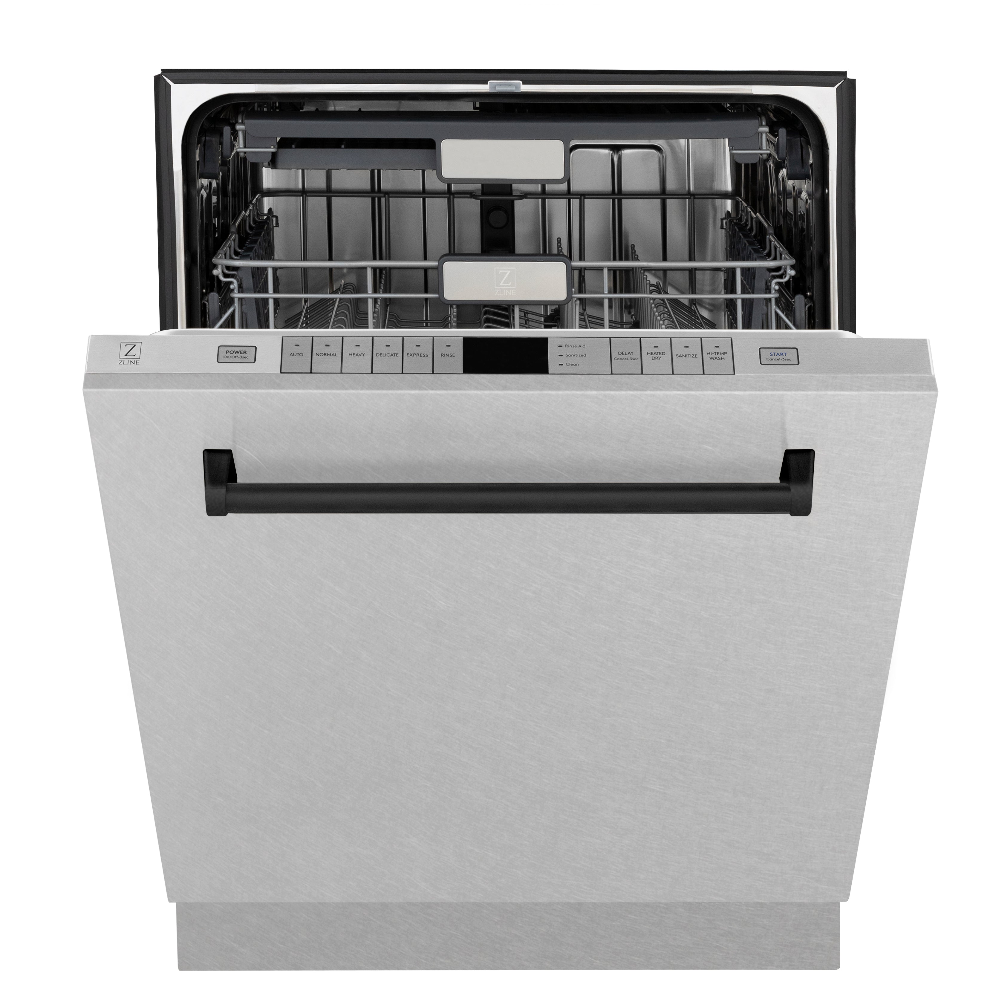 ZLINE Autograph 24" Monument Series 3rd Rack Top Control Built-In Tall Tub Dishwasher with Satin Stainless Steel Panel and Matte Black Handle, 45dBa, DWMTZ-SN-24-MB