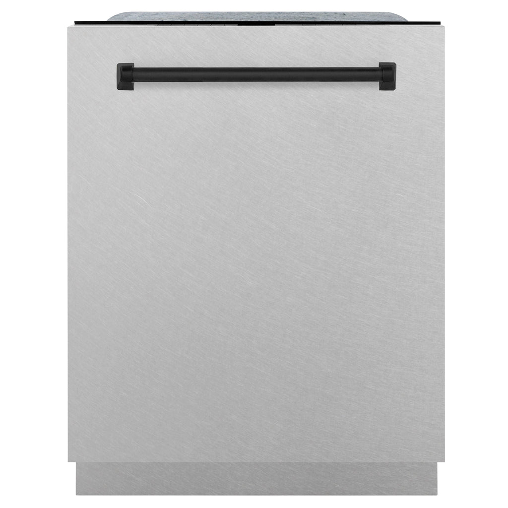 ZLINE Autograph 24" Monument Series 3rd Rack Top Control Built-In Tall Tub Dishwasher with Satin Stainless Steel Panel and Matte Black Handle, 45dBa, DWMTZ-SN-24-MB