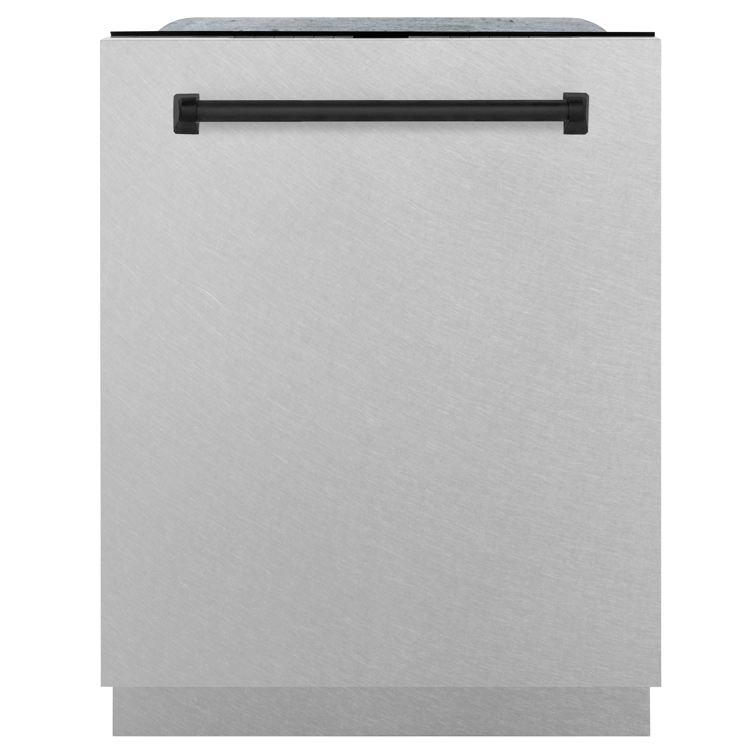 ZLINE Autograph 24" Monument Series 3rd Rack Top Control Built-In Tall Tub Dishwasher with Satin Stainless Steel Panel and Matte Black Handle, 45dBa, DWMTZ-SN-24-MB