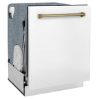 ZLINE Autograph Package - 48" Dual Fuel Range, Range Hood, and Dishwasher in White Matte and Satin Stainless Steel with Bronze Accents, 3AKPR-RASWMRHDWM48-CB