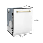 ZLINE Autograph Edition 24 inch Tall Dishwasher, Touch Control, in White Matte with Gold Handle, DWMTZ-WM-24-G