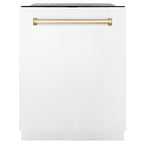 ZLINE Autograph Package - 30 In. Dual Fuel Range, Range Hood, Dishwasher in White Matte with Gold Accents, 3AKP-RAWMRHDWM30-G