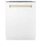 ZLINE Autograph Edition 24 inch Tall Dishwasher, Touch Control, in White Matte with Gold Handle, DWMTZ-WM-24-G