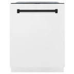 ZLINE Kitchen and Bath Autograph Package - 36 In. Dual Fuel Range, Range Hood, Dishwasher in White Matte with Matte Black Accents, 3AKP-RAWMRHDWM36-MB