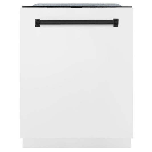 ZLINE Autograph Edition 24 inch Tall Dishwasher, Touch Control, in White Matte with Matte Black Handle, DWMTZ-WM-24-MB