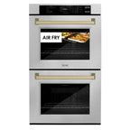 ZLINE 30" Autograph Professional True Convection Double Wall Oven with Air Fry and Self Clean in Satin Stainless Steel with Champagne Bronze Handles, WADSZ-30-CB