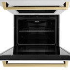 ZLINE 30" Autograph Professional True Convection Double Wall Oven with Air Fry and Self Clean in Satin Stainless Steel with Champagne Bronze Handles, WADSZ-30-CB