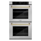 ZLINE 30" Autograph Professional True Convection Double Wall Oven with Air Fry and Self Clean in Satin Stainless Steel with Champagne Bronze Handles, WADSZ-30-CB