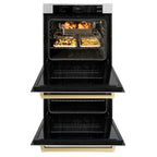 ZLINE 30" Autograph Professional True Convection Double Wall Oven with Air Fry and Self Clean in Satin Stainless Steel with Champagne Bronze Handles, WADSZ-30-CB
