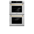 ZLINE 30" Autograph Professional True Convection Double Wall Oven with Air Fry and Self Clean in Satin Stainless Steel with Champagne Bronze Handles, WADSZ-30-CB