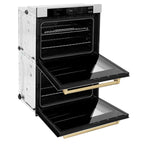 ZLINE 30" Autograph Professional True Convection Double Wall Oven with Air Fry and Self Clean in Satin Stainless Steel with Champagne Bronze Handles, WADSZ-30-CB