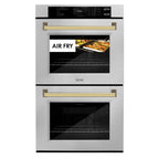 ZLINE 30" Autograph Professional True Convection Double Wall Oven with Air Fry and Self Clean in Satin Stainless Steel with Polished Gold Handles, WADSZ-30-G