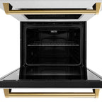 ZLINE 30" Autograph Professional True Convection Double Wall Oven with Air Fry and Self Clean in Satin Stainless Steel with Polished Gold Handles, WADSZ-30-G