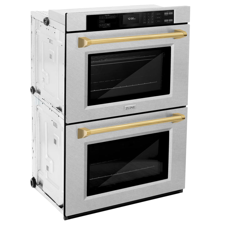 ZLINE 30" Autograph Professional True Convection Double Wall Oven with Air Fry and Self Clean in Satin Stainless Steel with Polished Gold Handles, WADSZ-30-G
