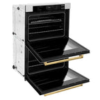 ZLINE 30" Autograph Professional True Convection Double Wall Oven with Air Fry and Self Clean in Satin Stainless Steel with Polished Gold Handles, WADSZ-30-G