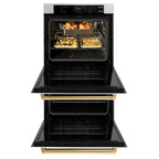ZLINE 30" Autograph Professional True Convection Double Wall Oven with Air Fry and Self Clean in Satin Stainless Steel with White Matte Doors and Polished Gold Handles, WADSZ-WM-30-G