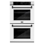 ZLINE 30" Autograph Professional True Convection Double Wall Oven with Air Fry and Self Clean in Satin Stainless Steel with White Matte Doors and Matte Black Handles, WADSZ-WM-30-MB