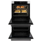 ZLINE 30" Autograph Professional True Convection Double Wall Oven with Air Fry and Self Clean in Satin Stainless Steel with White Matte Doors and Matte Black Handles, WADSZ-WM-30-MB