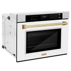 ZLINE 30" Autograph Professional True Convection Single Wall Oven with Air Fry and Self Clean in Satin Stainless Steel with White Matte Door and Champagne Bronze Handle, WASSZ-WM-30-CB