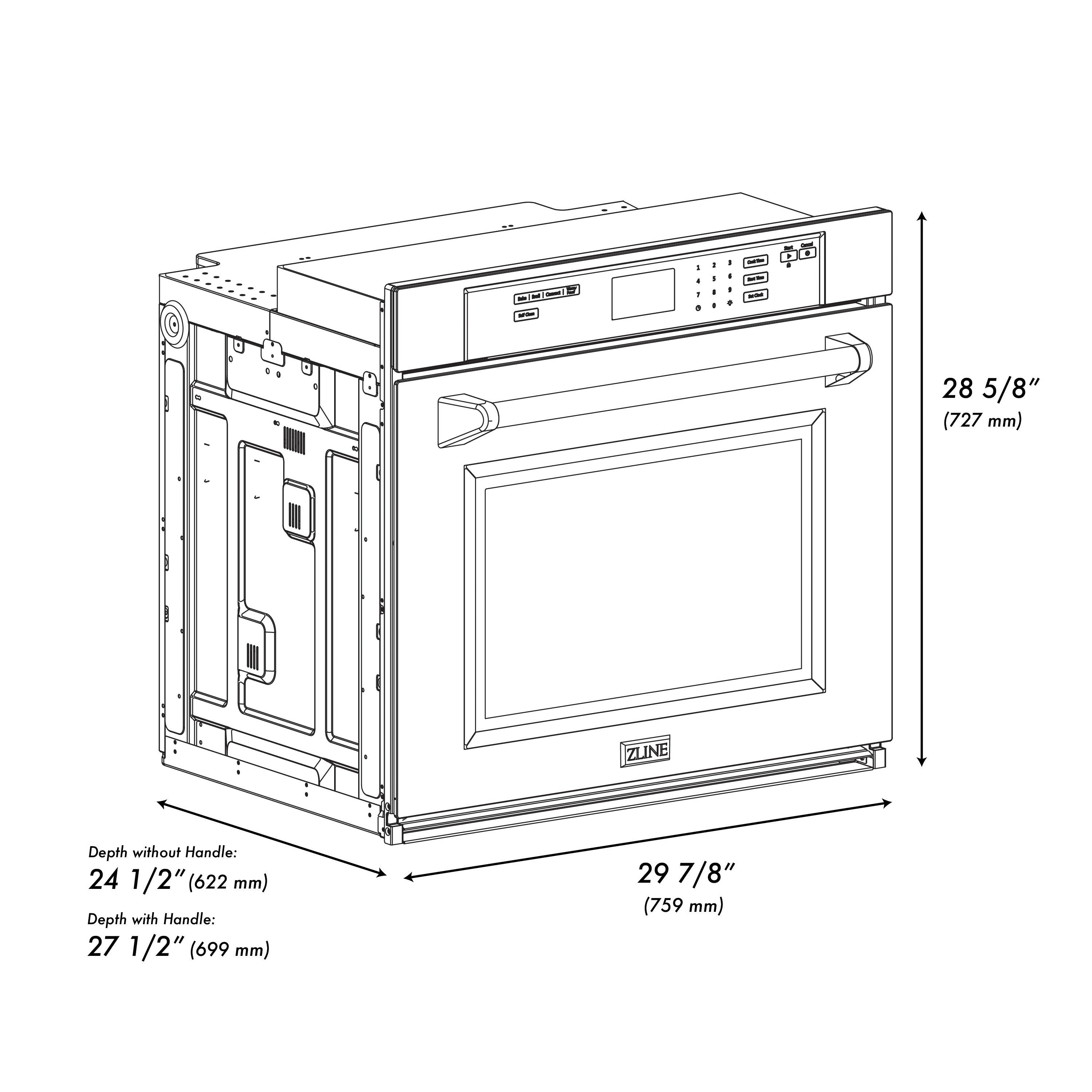 ZLINE 30" Autograph Professional True Convection Single Wall Oven with Air Fry and Self Clean in Satin Stainless Steel with White Matte Door and Polished Gold Handle, WASSZ-WM-30-G