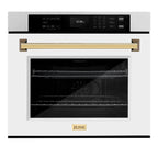 ZLINE 30" Autograph Professional True Convection Single Wall Oven with Air Fry and Self Clean in Satin Stainless Steel with White Matte Door and Polished Gold Handle, WASSZ-WM-30-G