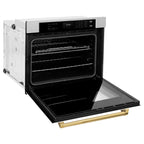 ZLINE 30" Autograph Professional True Convection Single Wall Oven with Air Fry and Self Clean in Satin Stainless Steel with White Matte Door and Polished Gold Handle, WASSZ-WM-30-G