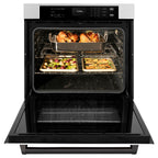 ZLINE 30" Autograph Professional True Convection Single Wall Oven with Air Fry and Self Clean in Satin Stainless Steel with White Matte Door and Matte Black Handle, WASSZ-WM-30-MB