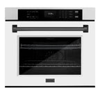 ZLINE 30" Autograph Professional True Convection Single Wall Oven with Air Fry and Self Clean in Satin Stainless Steel with White Matte Door and Matte Black Handle, WASSZ-WM-30-MB