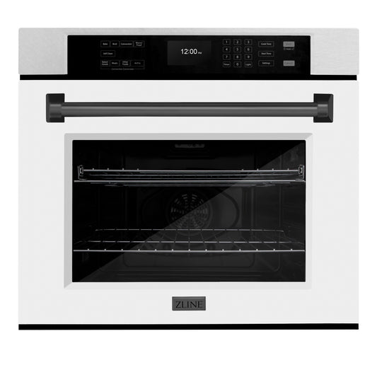 ZLINE 30" Autograph Professional True Convection Single Wall Oven with Air Fry and Self Clean in Satin Stainless Steel with White Matte Door and Matte Black Handle, WASSZ-WM-30-MB