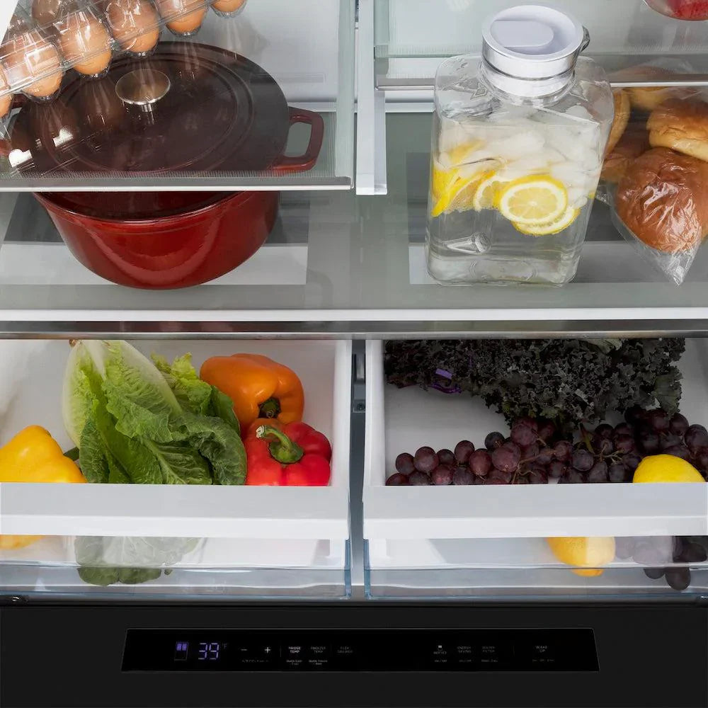 ZLINE 36" French Door Refrigerator 22.5 cu. ft. Black Stainless Steel Ice Maker Gold Square Handles (RFMZ-36-BS-FG)