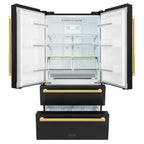 ZLINE 36" French Door Refrigerator 22.5 cu. ft. Black Stainless Steel Ice Maker Gold Square Handles (RFMZ-36-BS-FG)