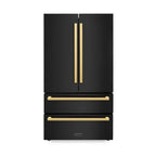 ZLINE 36" French Door Refrigerator 22.5 cu. ft. Black Stainless Steel Ice Maker Gold Square Handles (RFMZ-36-BS-FG)