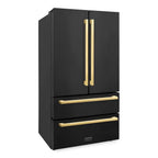 ZLINE 36" French Door Refrigerator 22.5 cu. ft. Black Stainless Steel Ice Maker Gold Square Handles (RFMZ-36-BS-FG)