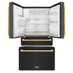 ZLINE 36-Inch French Door Refrigerator with Water & Ice Dispenser, Black Stainless Steel, Gold Square Handles (RFMZ-W-36-BS-FG)