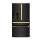 ZLINE 36-Inch French Door Refrigerator with Water & Ice Dispenser, Black Stainless Steel, Gold Square Handles (RFMZ-W-36-BS-FG)