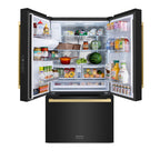 ZLINE 36 Inch Freestanding Refrigerator 28.9 Cu. Ft. Standard Depth Dual Ice Maker Water Dispenser Black Champagne Bronze Square Handles (RSMZ-W36-BS-FCB)