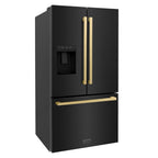 ZLINE 36 Inch Freestanding Refrigerator 28.9 Cu. Ft. Standard Depth Dual Ice Maker Water Dispenser Black Champagne Bronze Square Handles (RSMZ-W36-BS-FCB)