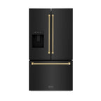 ZLINE 36 in. French Door Refrigerator, 28.9 Cu. Ft., Standard Depth, External Water Dispenser, Dual Ice Maker, Black Stainless Steel, Champagne Bronze Handles (RSMZ-W36-BS-KCB)