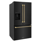 ZLINE 36 in. French Door Refrigerator, 28.9 Cu. Ft., Standard Depth, External Water Dispenser, Dual Ice Maker, Black Stainless Steel, Champagne Bronze Handles (RSMZ-W36-BS-KCB)